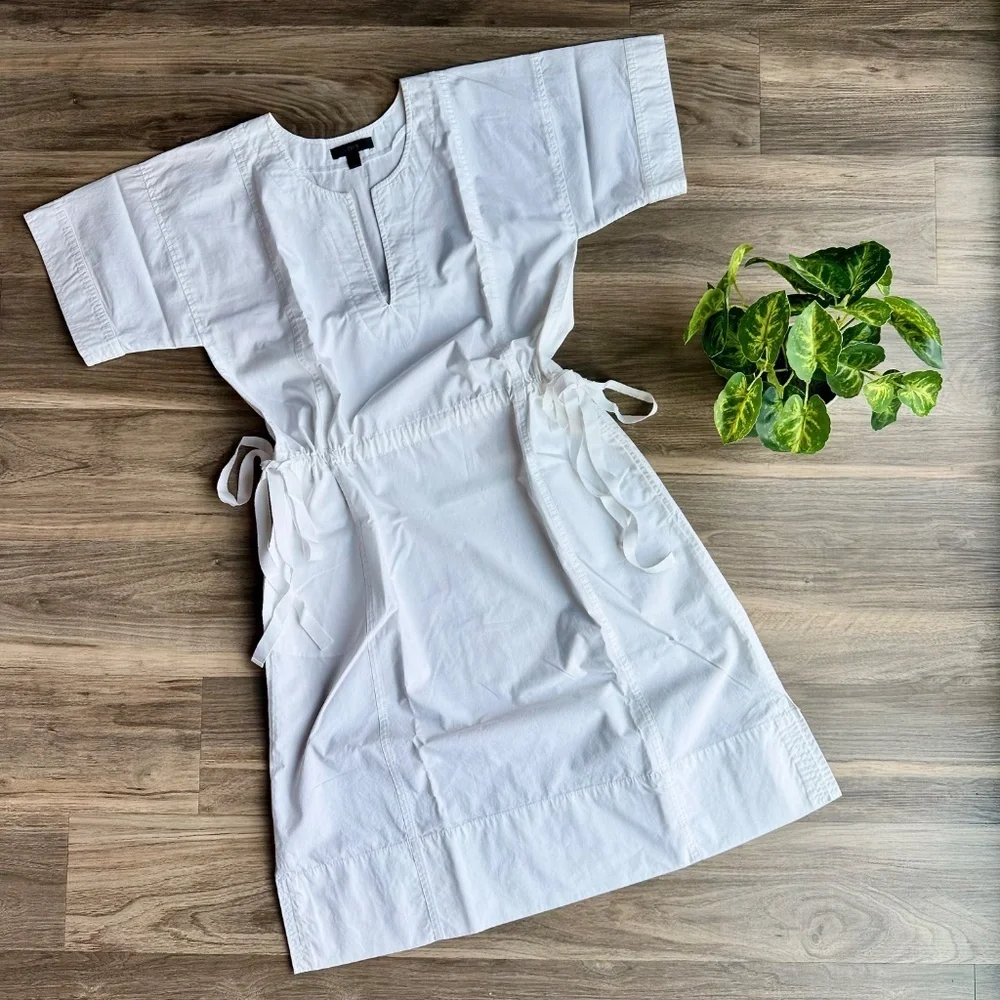 J.Crew White Cotton Tie Waist Shift Dress Short Sleeve XS